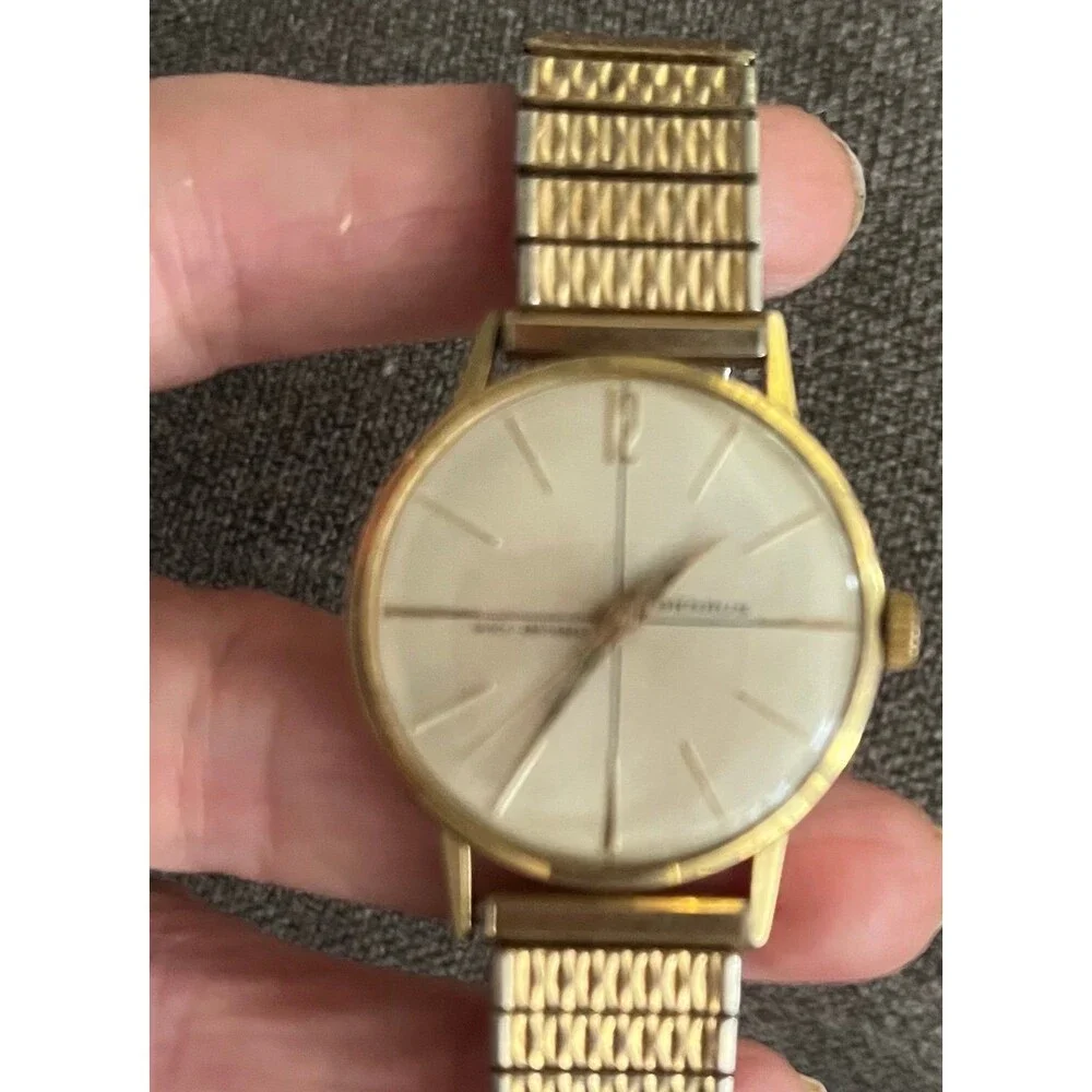 Vintage MCM Mid Century Modern 14K Solid Gold Benrus Shock Absorber Wristwatch